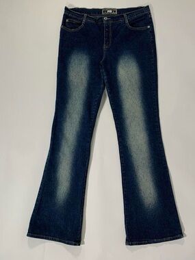 R4R Rave Jeans Sandblast Bleach Fade Flare Mid Rise Denim Cyber Y2K